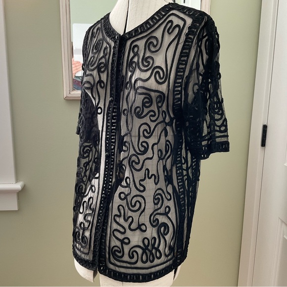 BLACK EMBROIDERED/LACE CARDIGAN, VINTAGE, SIZE:L - Picture 5 of 10